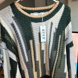 Grey Bandit Oversized Green and Cream Knit Sweater